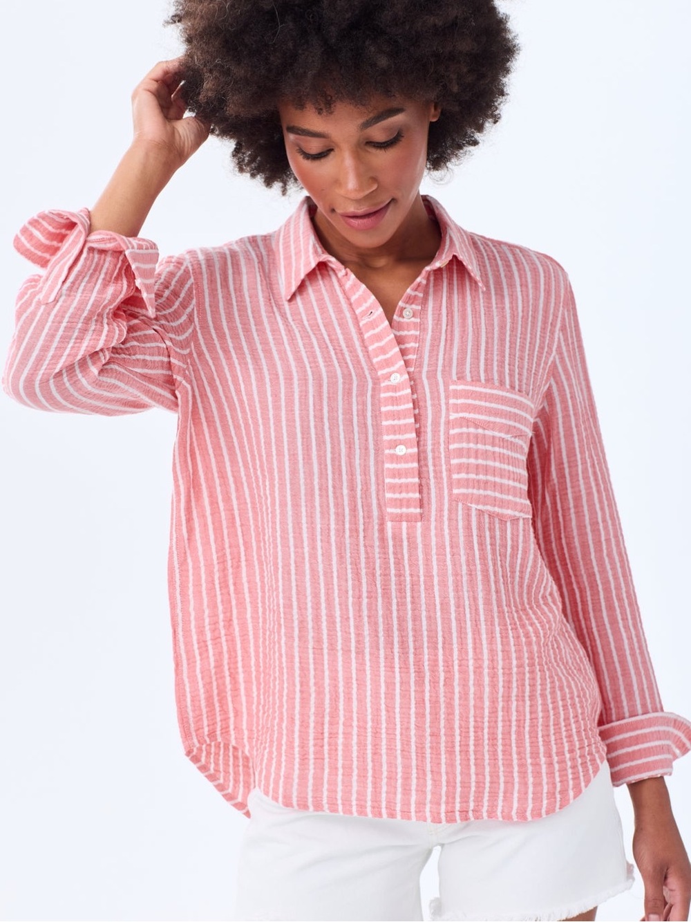 Alice Walk The Striped Organic Cotton Cloud Top Double Gauze Top Red and White